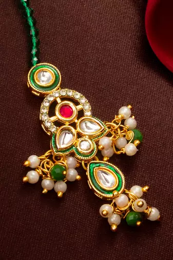 Green meenakari pearl maang tikka