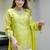  lime green silk blend embroidered kurta palazzo set with dupatta for festive & casual ethnic wear