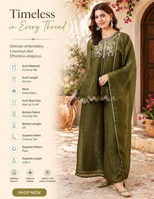  pista crunchy silk blend embroidered kurta palazzo set with dupatta  2