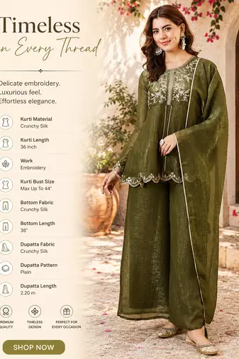  pista crunchy silk blend embroidered kurta palazzo set with dupatta 