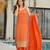  orange chinon embroidered kurta palazzo set with dupatta 