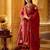  maroon chanderi silk blend embroidered flared kurta set with dupatta