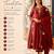  maroon chanderi silk blend embroidered flared kurta set with dupatta