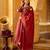  maroon chanderi silk blend embroidered flared kurta set with dupatta
