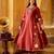  maroon chanderi silk blend embroidered flared kurta set with dupatta