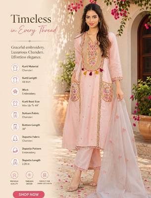  peach chanderi embroidered straight kurta set with dupatta  2