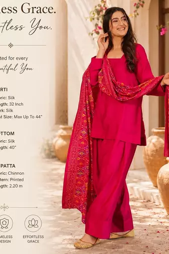  pink silk blend crepe kurta palazzo set with printed dupatta 