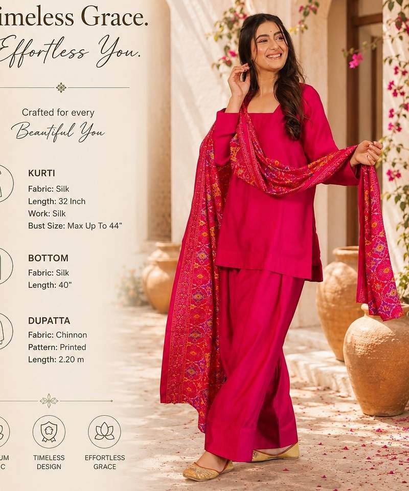  pink silk blend crepe kurta palazzo set with printed dupatta 