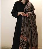 Women's black straight viscose kurta set with printed dupatta