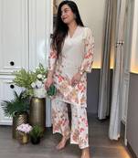  floral printed cotton orange kurta palazzo set 