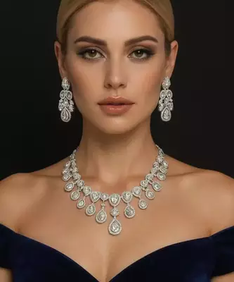 Teardrop CZ Silver Bridal Jewelry Set 2