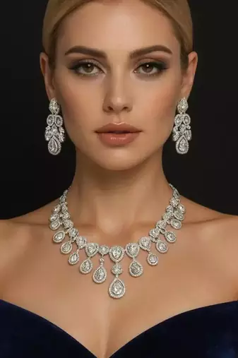 Teardrop CZ Silver Bridal Jewelry Set