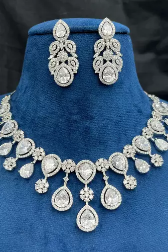 Teardrop CZ Silver Bridal Jewelry Set