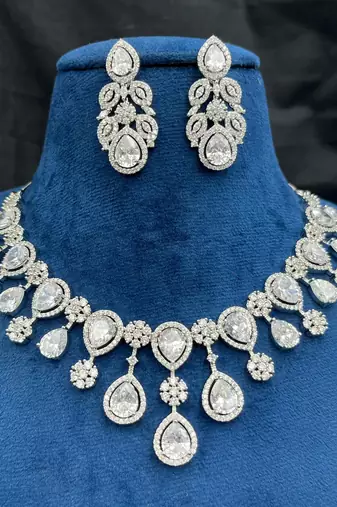 Teardrop CZ Silver Bridal Jewelry Set