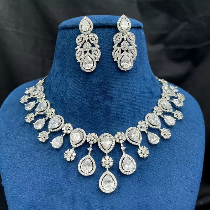 Teardrop CZ Silver Bridal Jewelry Set