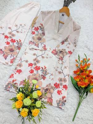 floral printed cotton orange kurta palazzo set  2