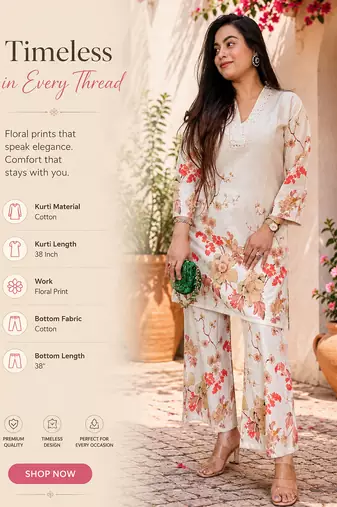  floral printed cotton orange kurta palazzo set 