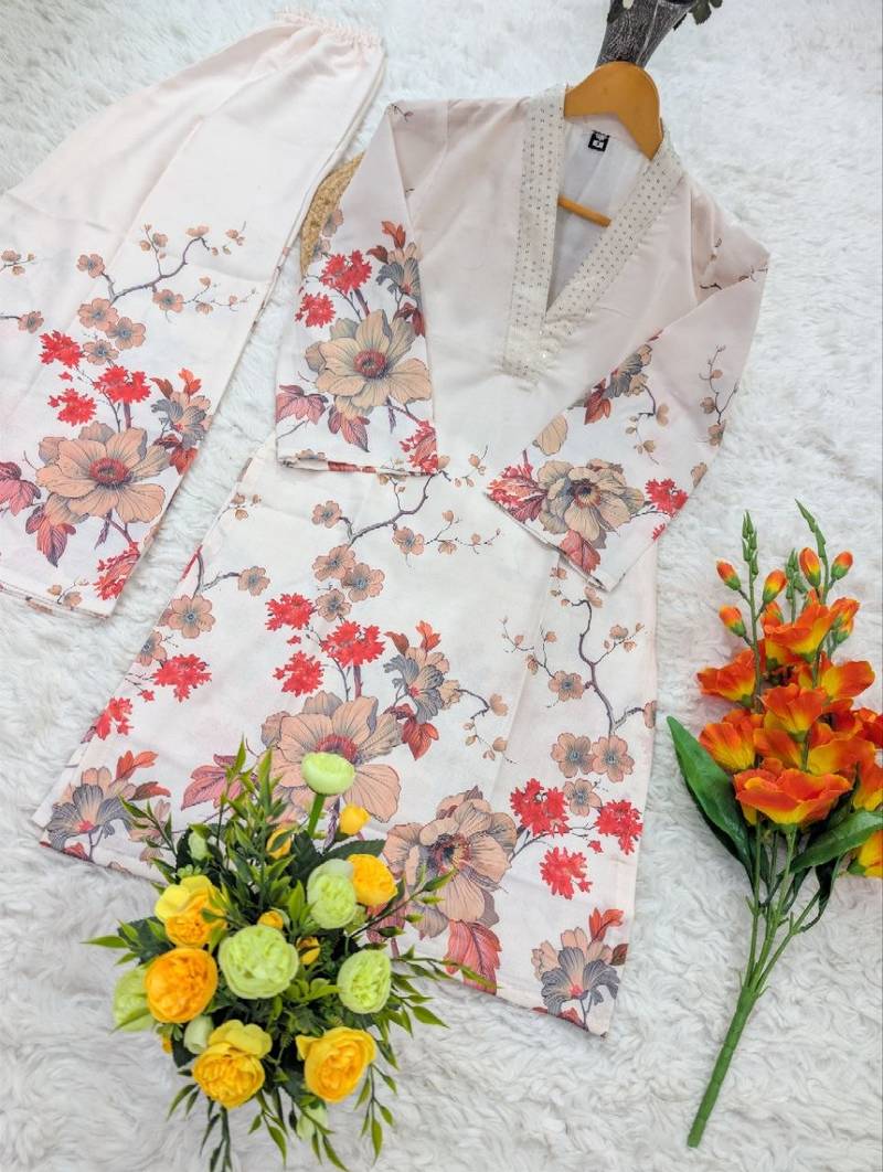  floral printed cotton orange kurta palazzo set 
