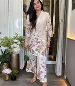  floral printed cotton purple kurta palazzo set 