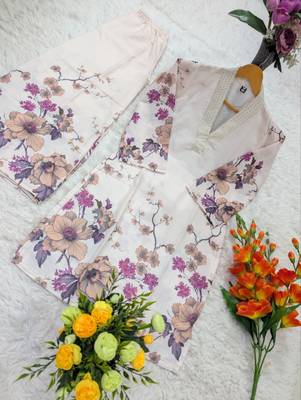  floral printed cotton purple kurta palazzo set  2