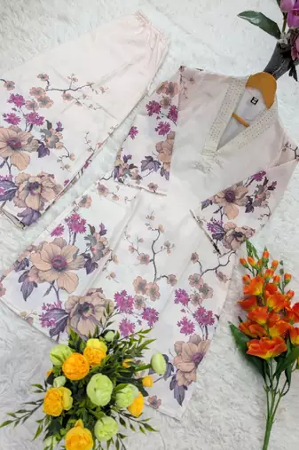  floral printed cotton purple kurta palazzo set 