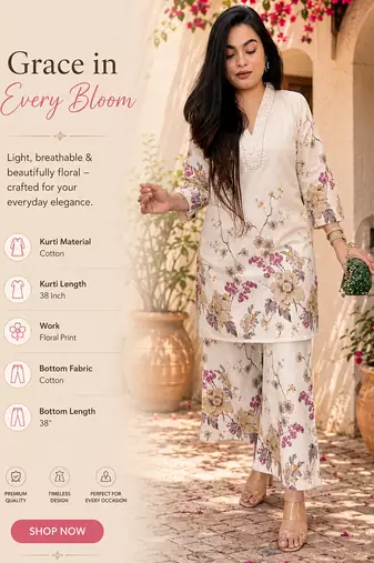  floral printed cotton purple kurta palazzo set 