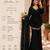 Women's black embroidered crepe kurta set with palazzo