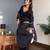 Women's black embroidered crepe kurta set with palazzo