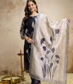  navy blue floral printed assam silk blend kurti set 