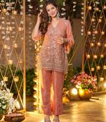  blush pink crunchy silk blend embroidered kurta set