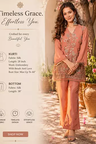  blush pink crunchy silk blend embroidered kurta set