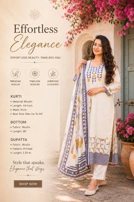  white printed muslin kurta set with dupatta for women 2