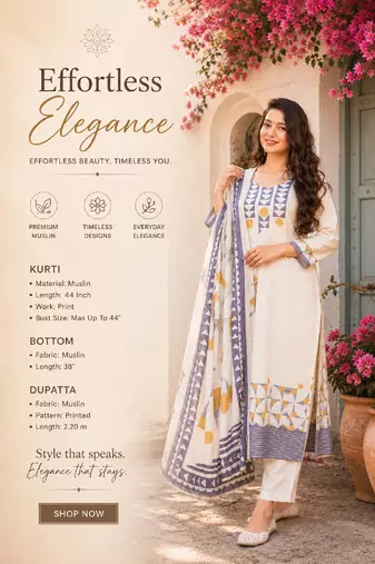  white printed muslin kurta set with dupatta for women