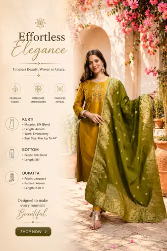  mustard silk blend embroidered kurta set women with dupatta pant