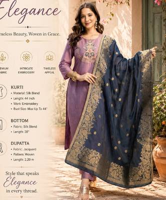  pink silk blend embroidered kurta set women with dupatta pant 2
