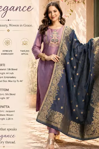  pink silk blend embroidered kurta set women with dupatta pant