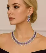 Amethyst CZ Bridal Necklace Earring Set
