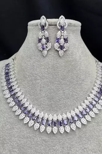 Amethyst CZ Bridal Necklace Earring Set