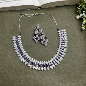 Amethyst CZ Bridal Necklace Earring Set 3