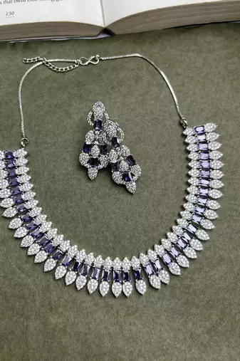 Amethyst CZ Bridal Necklace Earring Set