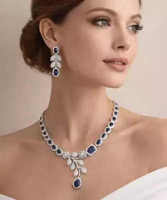 Blue Sapphire CZ Silver Bridal Set 2