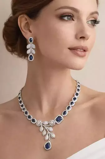 Blue Sapphire CZ Silver Bridal Set