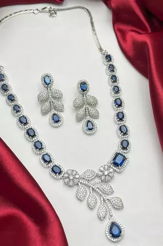 Blue Sapphire CZ Silver Bridal Set
