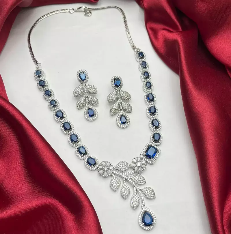 Blue Sapphire CZ Silver Bridal Set