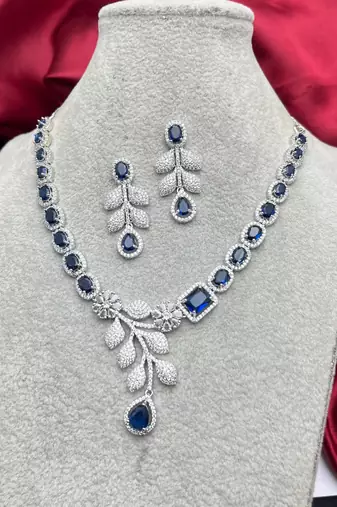 Blue Sapphire CZ Silver Bridal Set