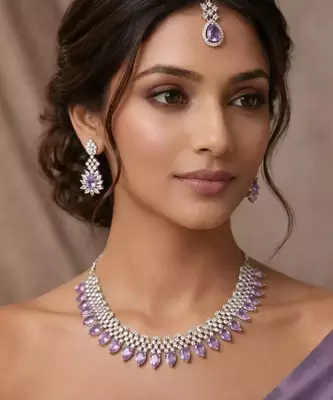 Lavender Amethyst CZ Bridal Set with Maang Tikka 2