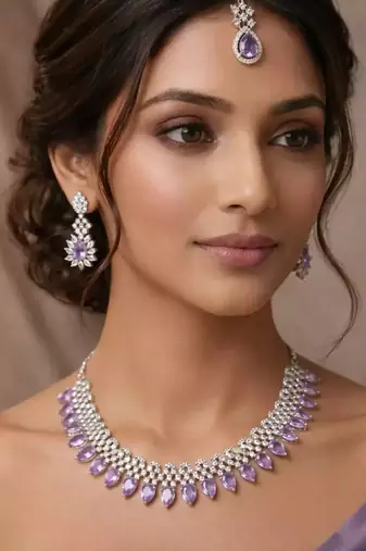 Lavender Amethyst CZ Bridal Set with Maang Tikka