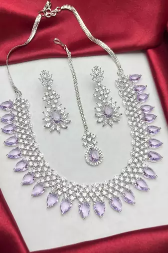 Lavender Amethyst CZ Bridal Set with Maang Tikka