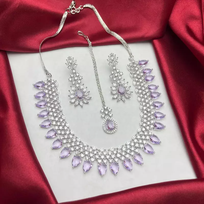 Lavender Amethyst CZ Bridal Set with Maang Tikka