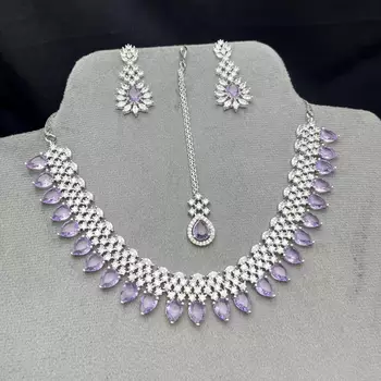 Lavender Amethyst CZ Bridal Set with Maang Tikka 1